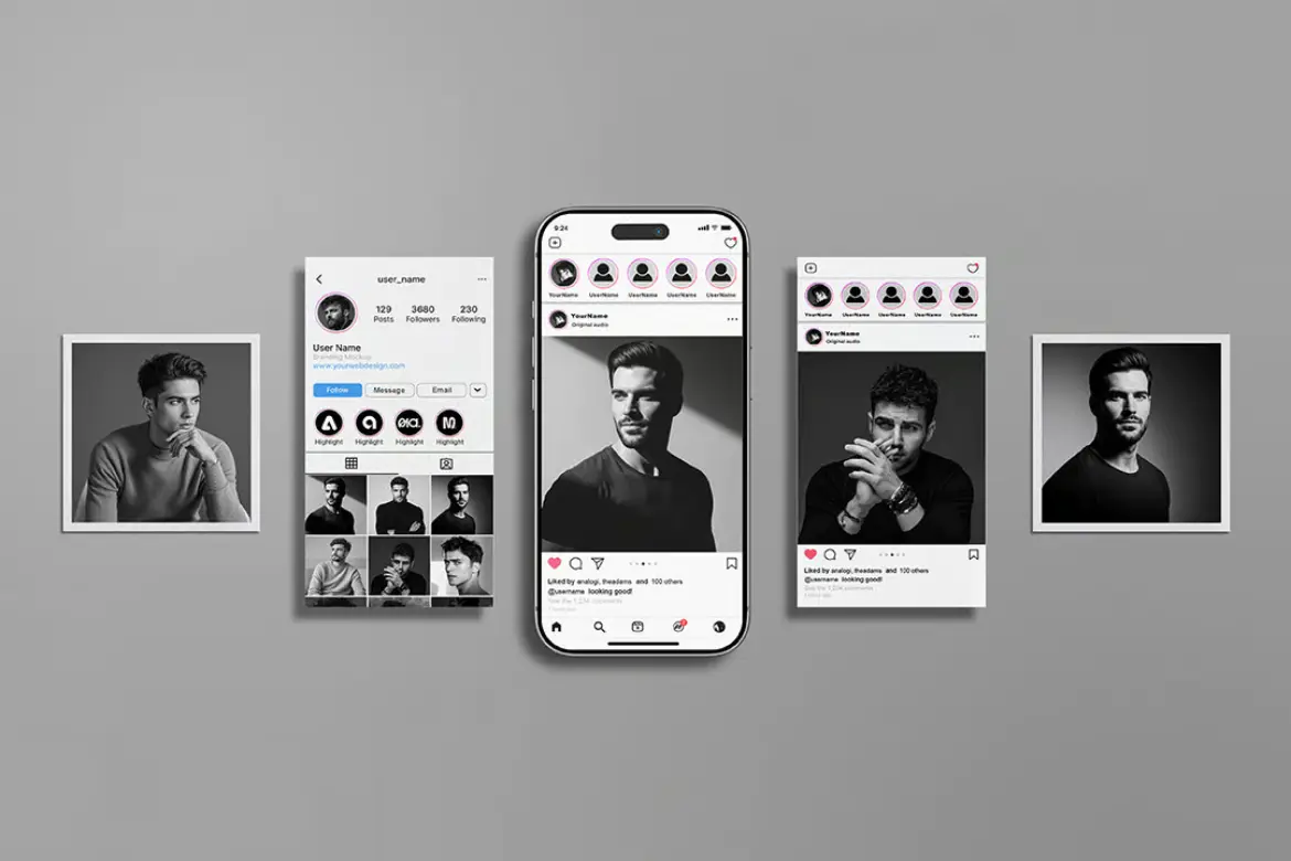 %title插图%num 5套Instagram帖子布景样机PSD模版