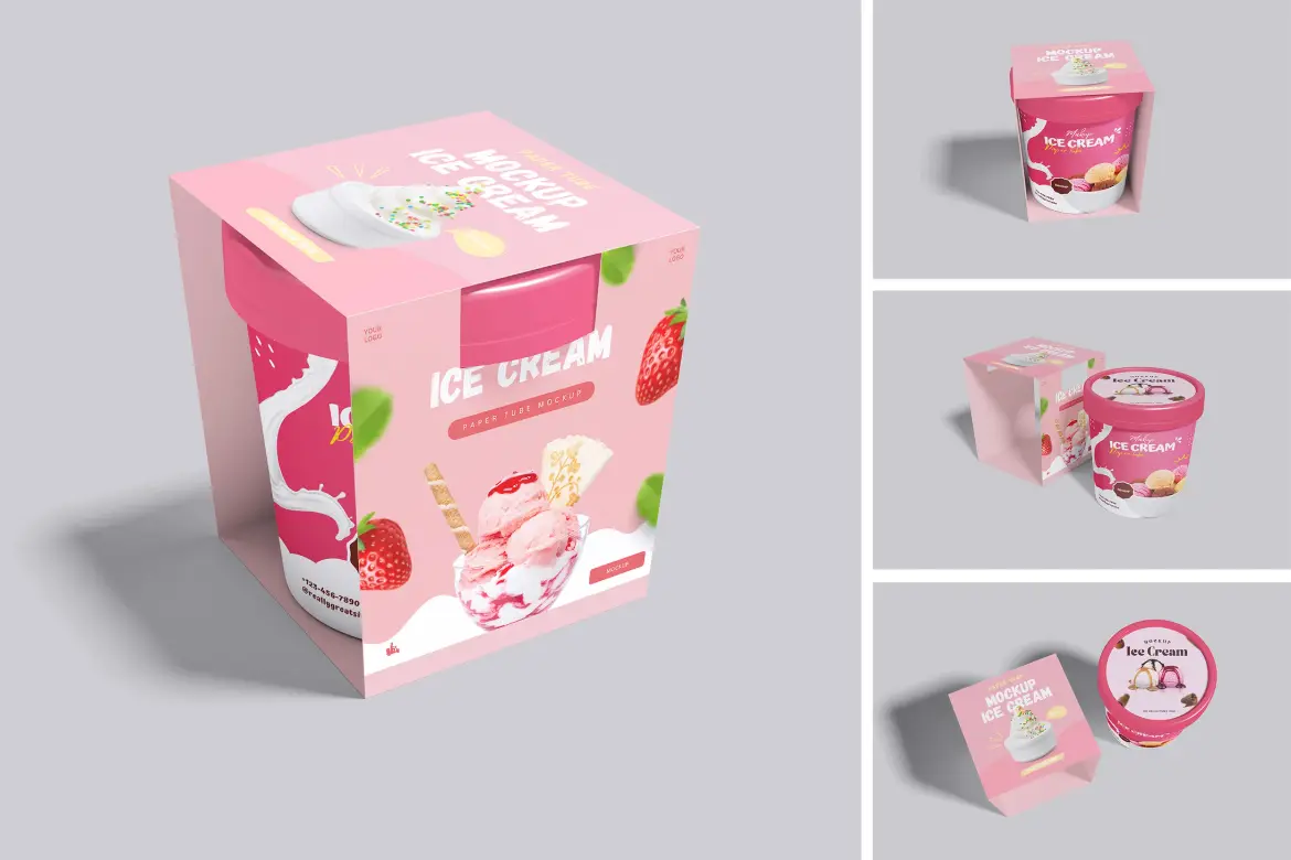 4套冰淇淋包装模型PSD样机