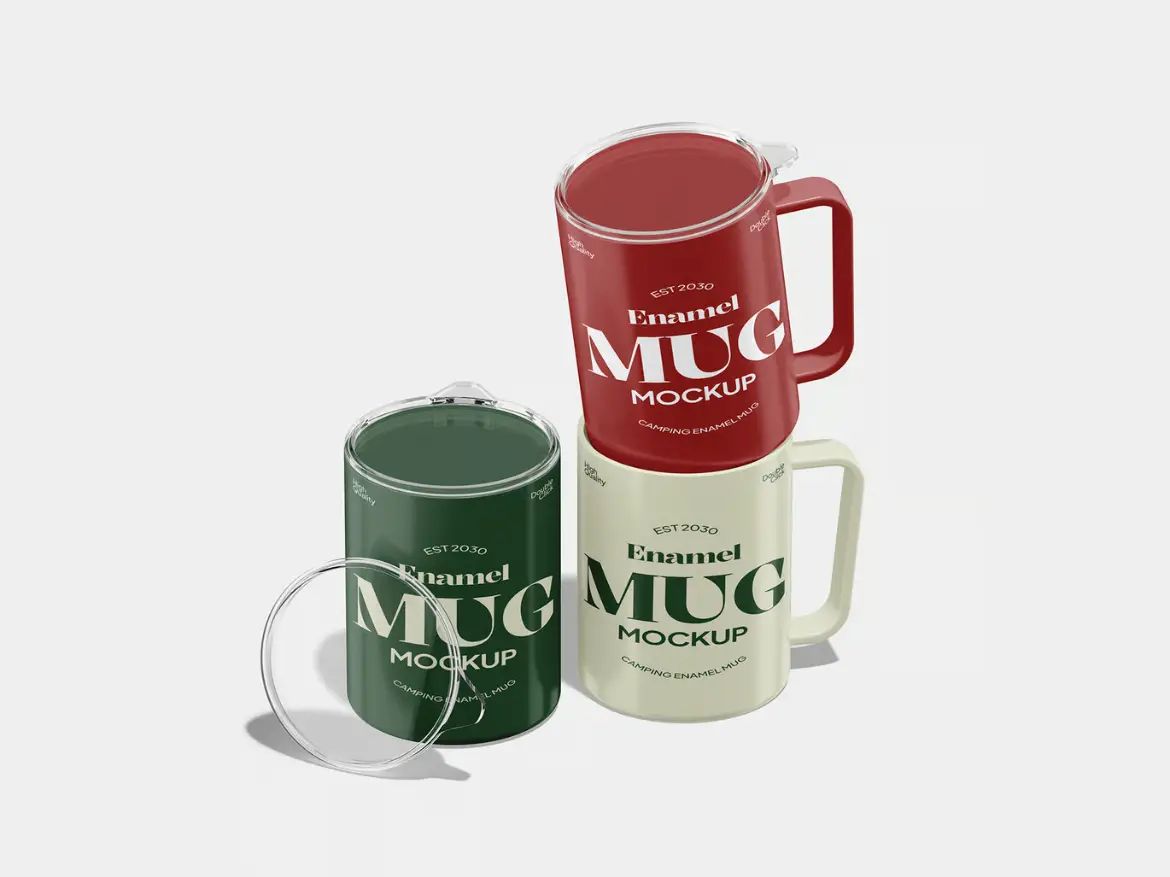 3套可定制露营搪瓷杯模型PSD样机