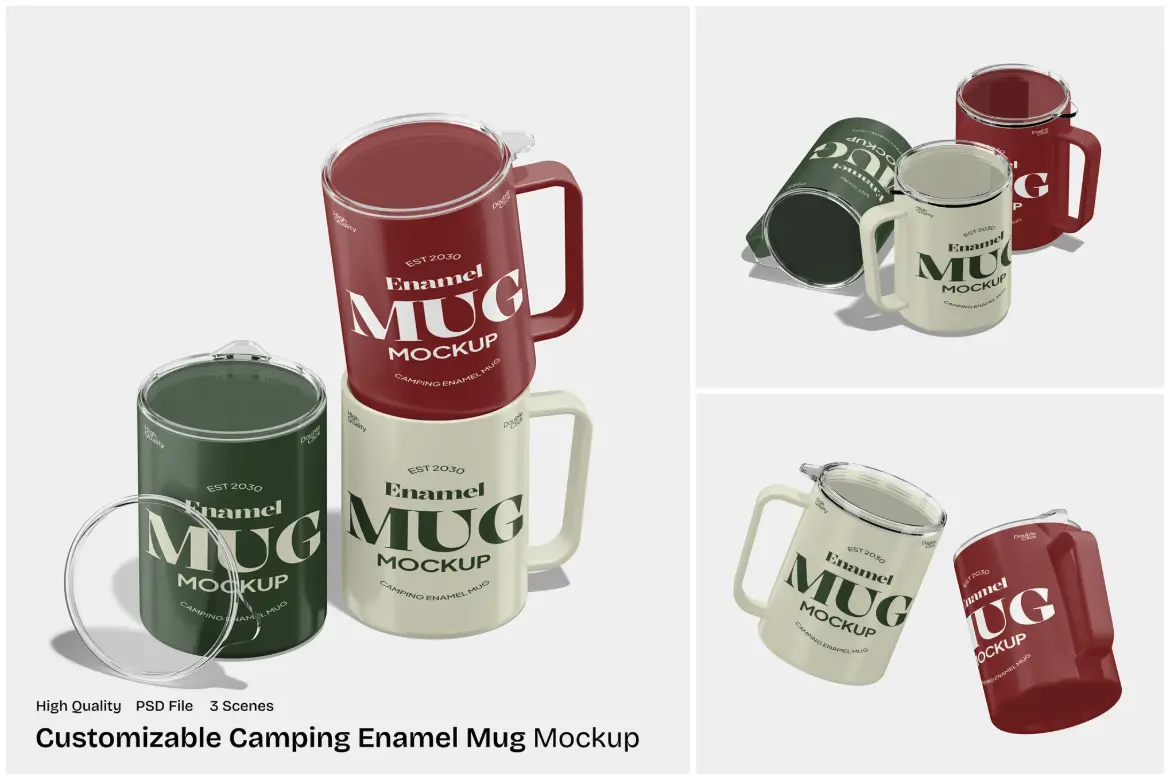 3套可定制露营搪瓷杯模型PSD样机