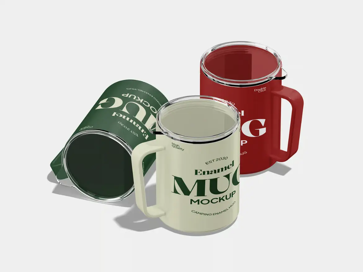 3套可定制露营搪瓷杯模型PSD样机