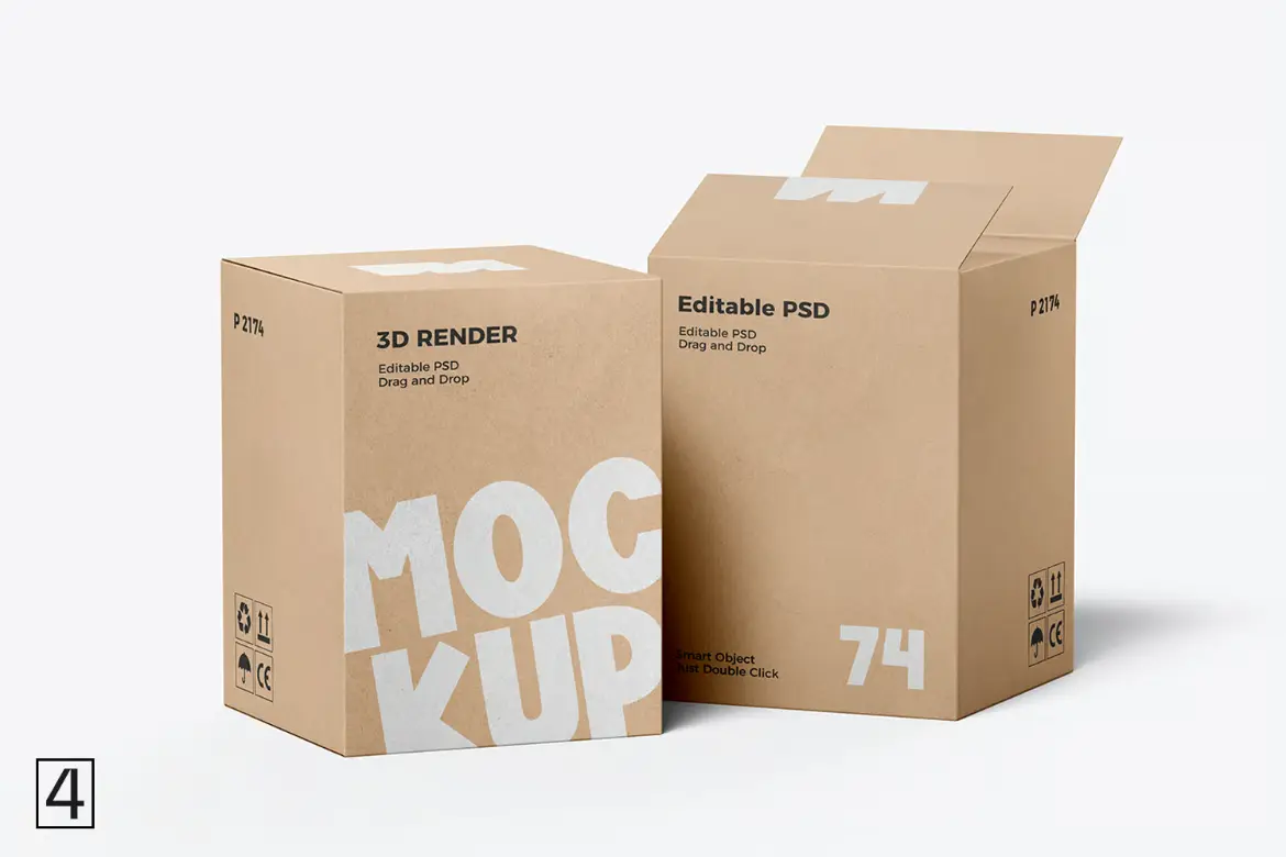 高品质牛皮纸大型搬家箱模型PSD样机