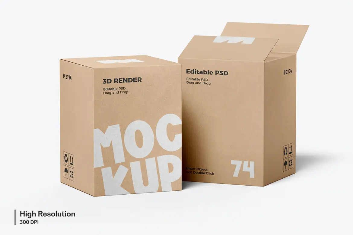 高品质牛皮纸大型搬家箱模型PSD样机