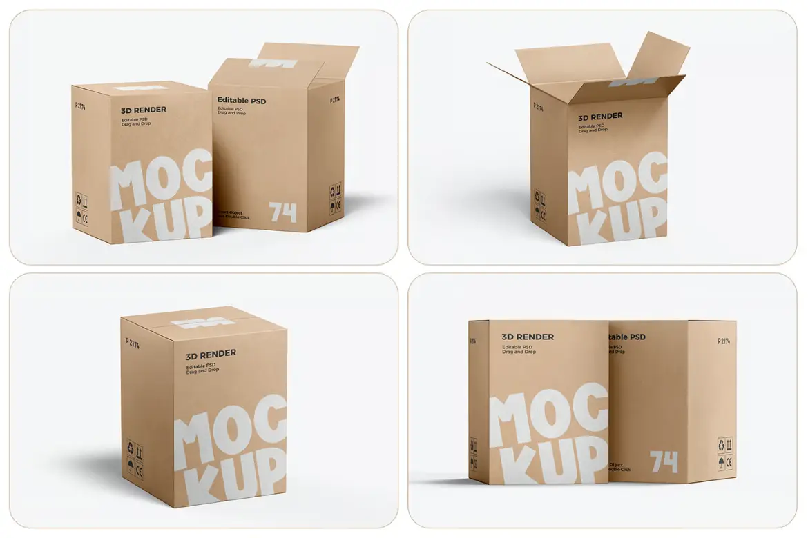 高品质牛皮纸大型搬家箱模型PSD样机