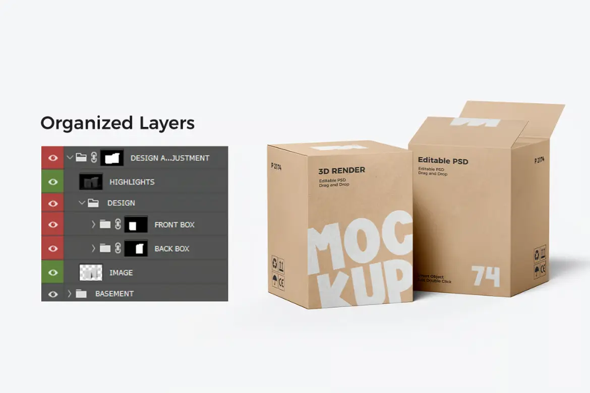 高品质牛皮纸大型搬家箱模型PSD样机