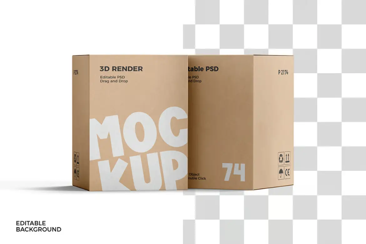 高品质牛皮纸大型搬家箱模型PSD样机