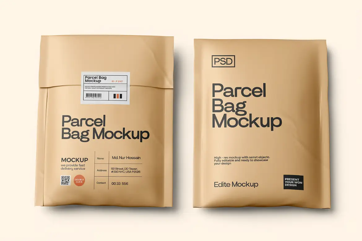 8套高分辨率纸质邮寄袋模型PSD样机