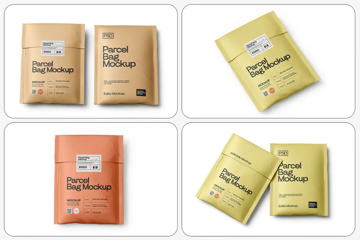 %title插图%num 8套高分辨率纸质邮寄袋模型PSD样机