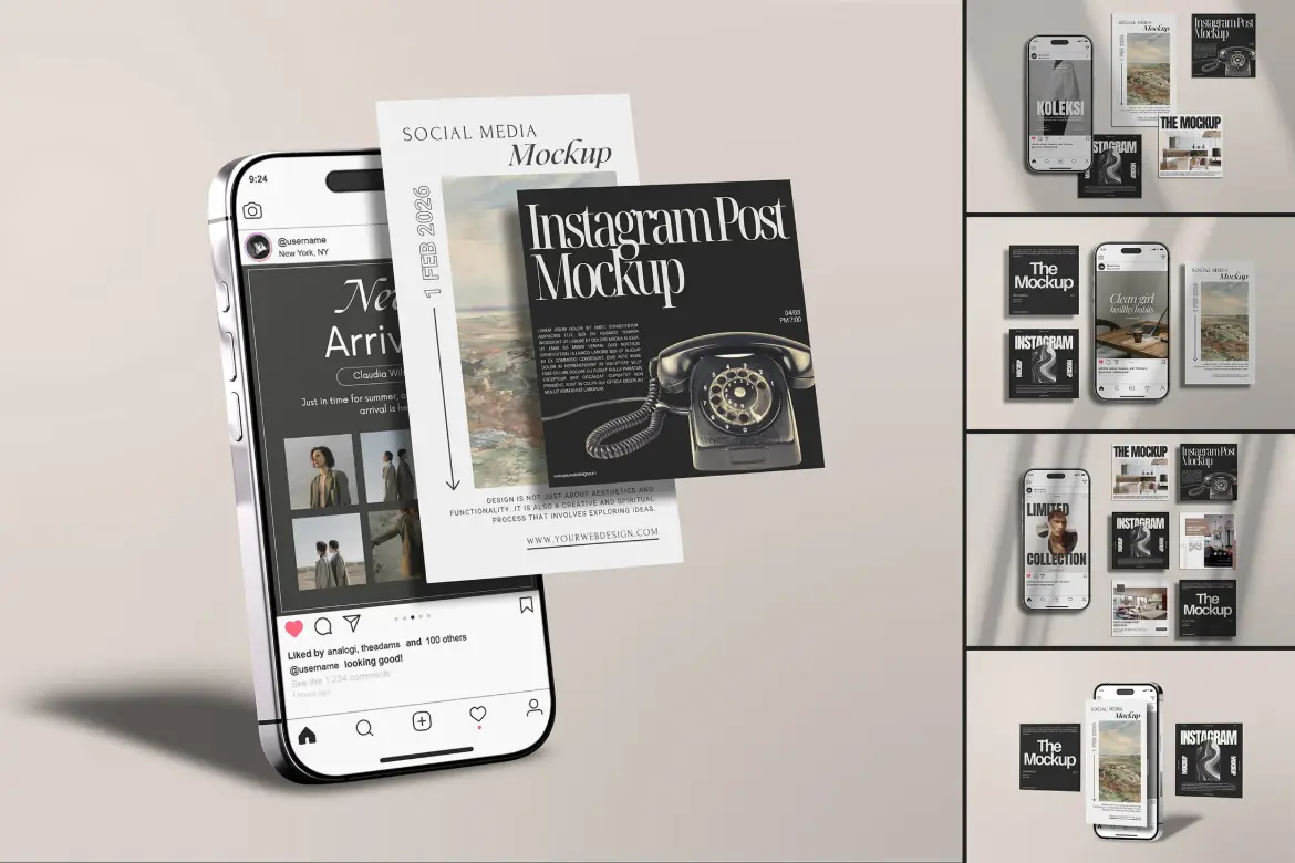 5套高质量Instagram社交媒体模拟图PSD样机