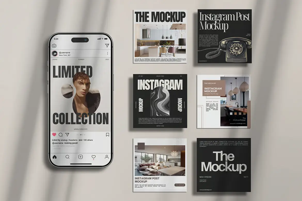 5套高质量Instagram社交媒体模拟图PSD样机