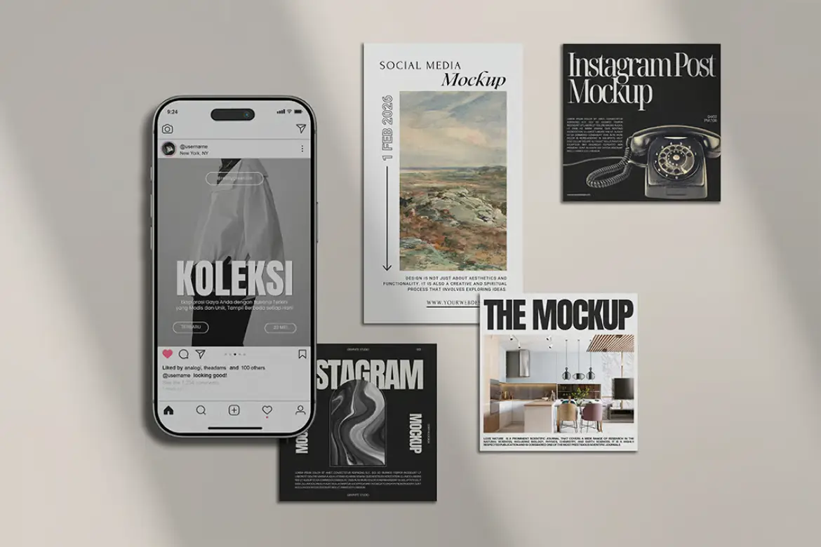 5套高质量Instagram社交媒体模拟图PSD样机