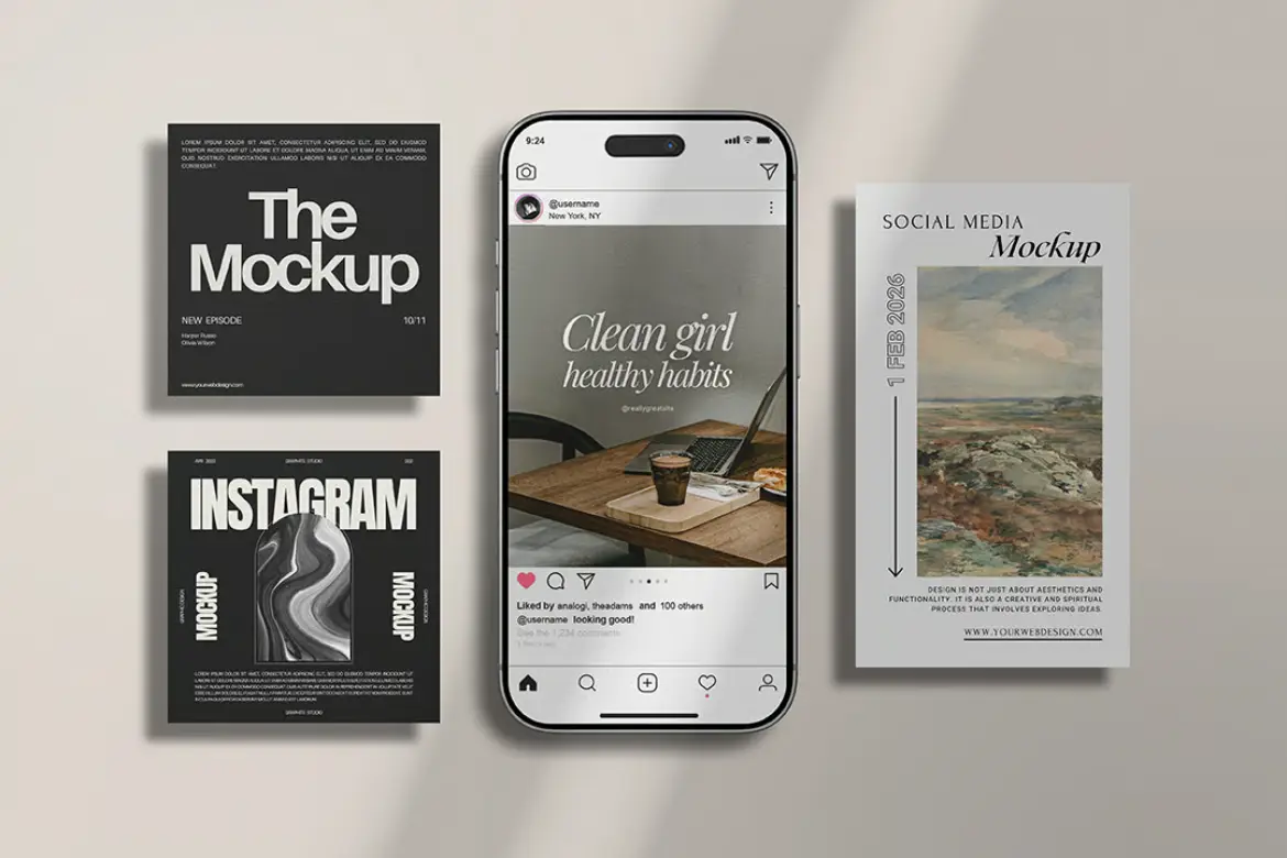 5套高质量Instagram社交媒体模拟图PSD样机