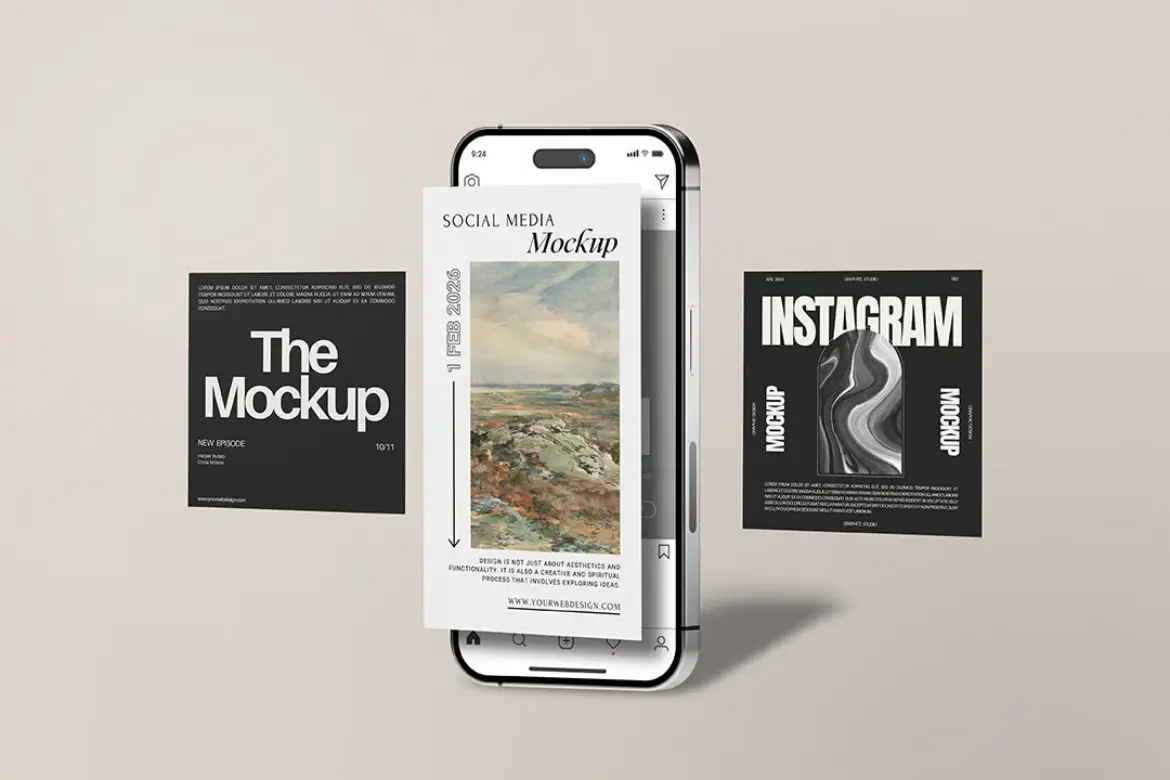 5套高质量Instagram社交媒体模拟图PSD样机