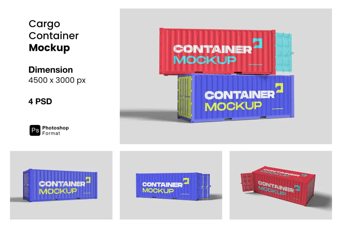 4套货柜集装箱3D模型PSD样机