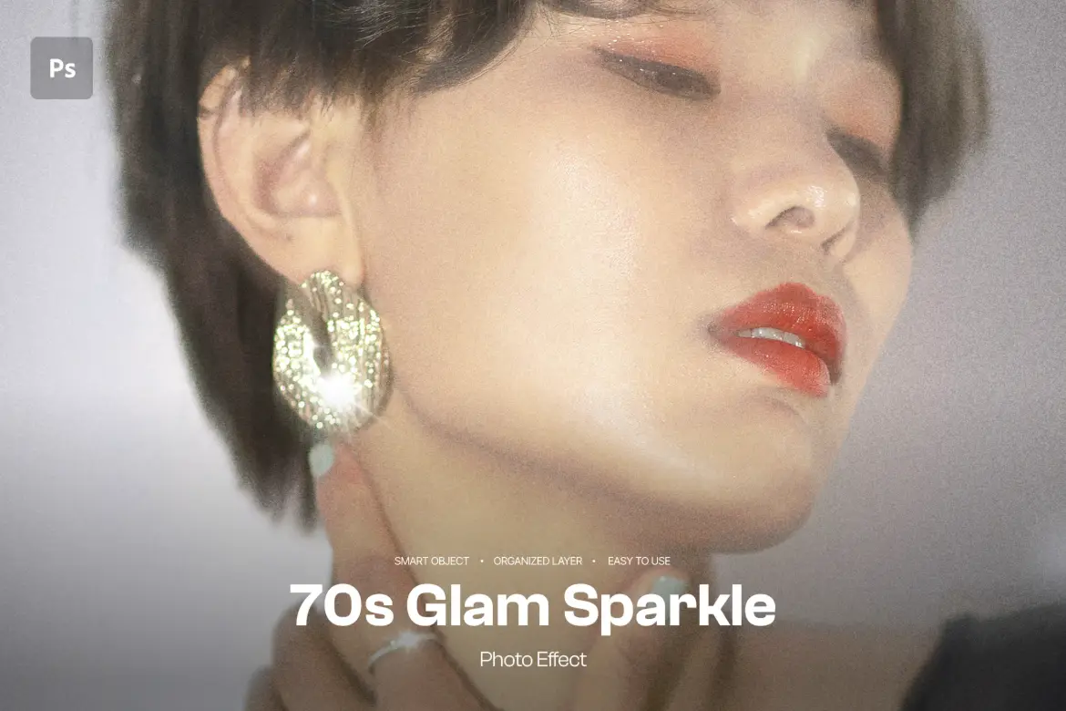 70年代华丽闪耀人像照片效果PSD模板