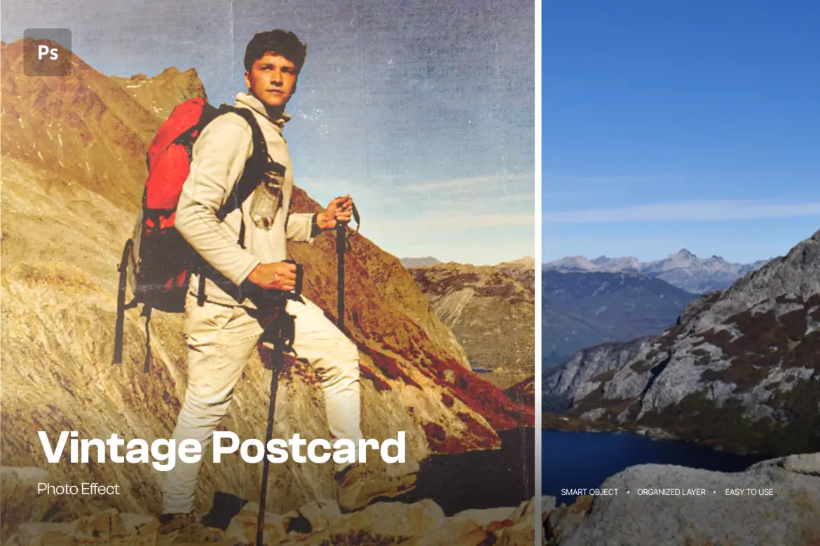 复古明信片照片效果PSD模板