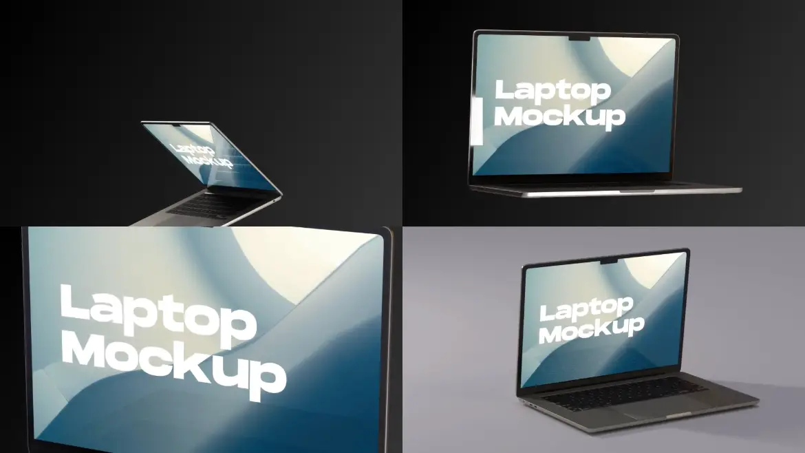 多角度笔记本电脑展示AE样机模板