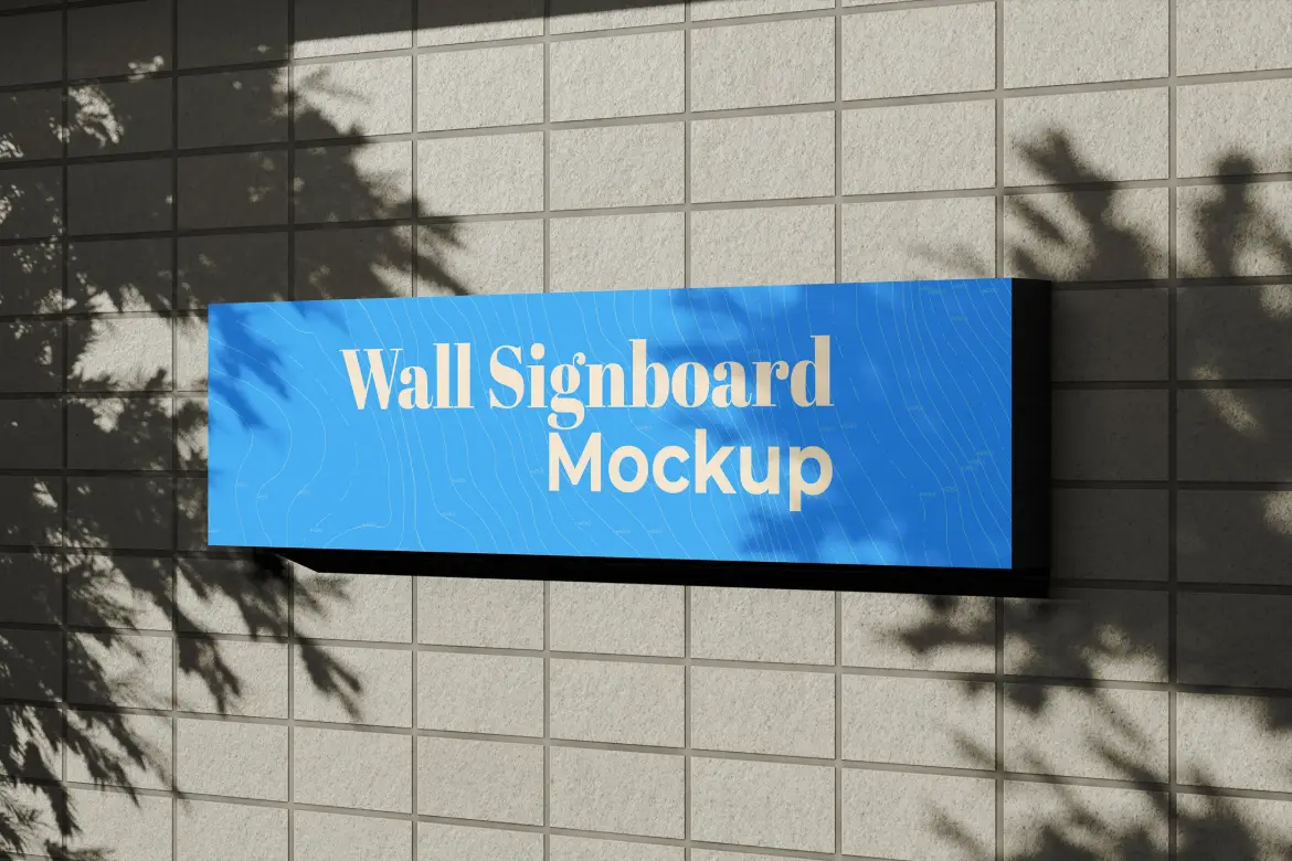 3套逼真墙面招牌PSD展示模型