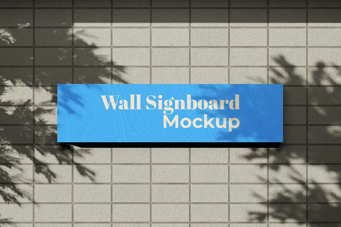 3套逼真墙面招牌PSD展示模型