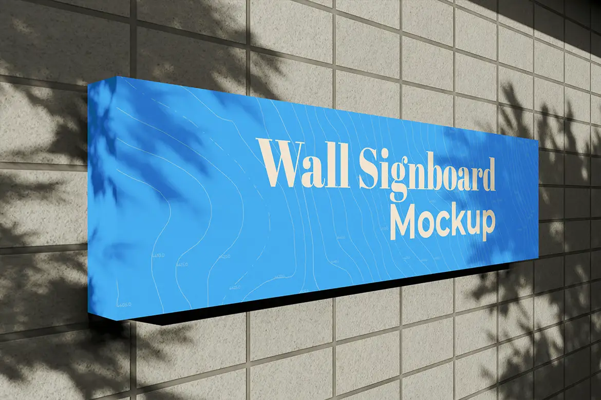 3套逼真墙面招牌PSD展示模型