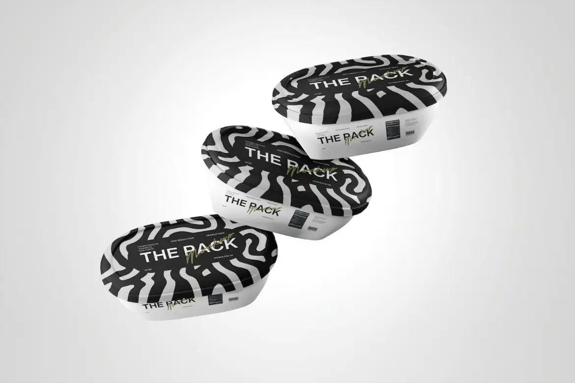 3个椭圆形食物容器包装PSD展示模型