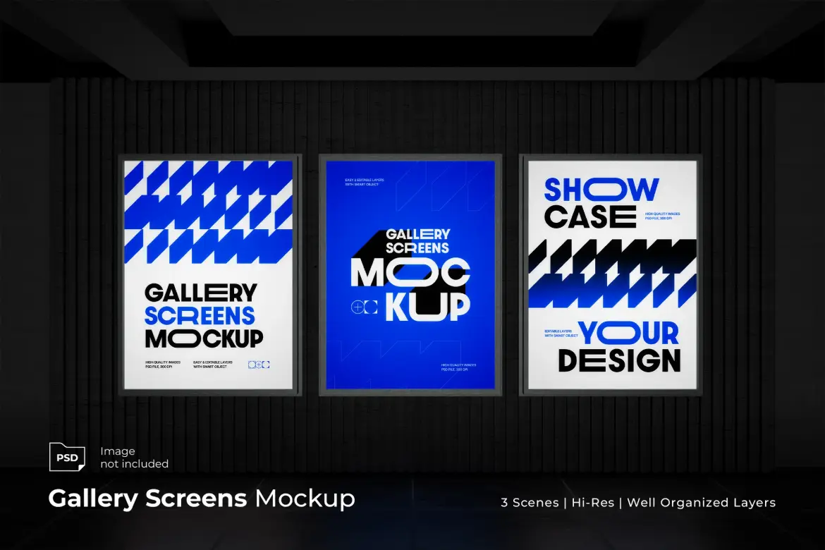3套画廊垂直屏幕PSD展示模型