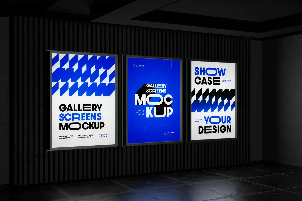 3套画廊垂直屏幕PSD展示模型