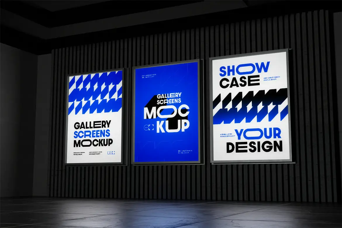 %title插图%num 3套画廊垂直屏幕PSD展示模型