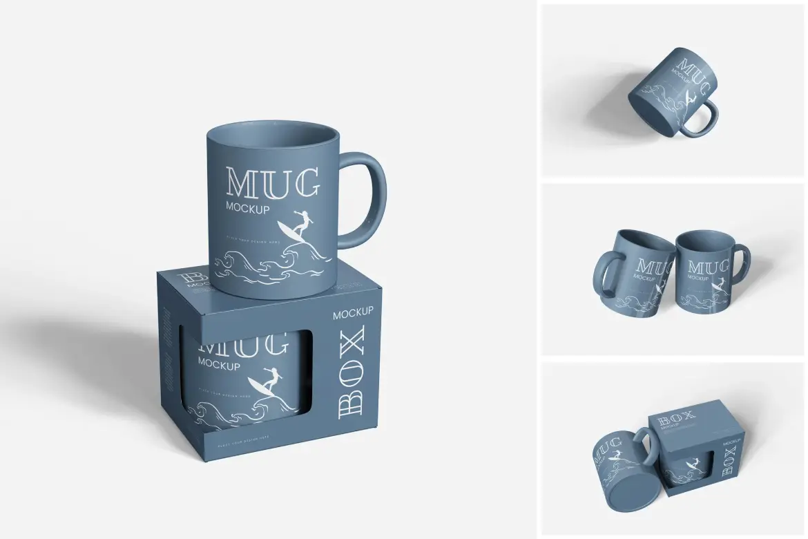 4套带盒杯子PSD展示模型