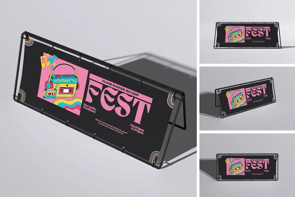4套地面横幅PSD展示样机模型