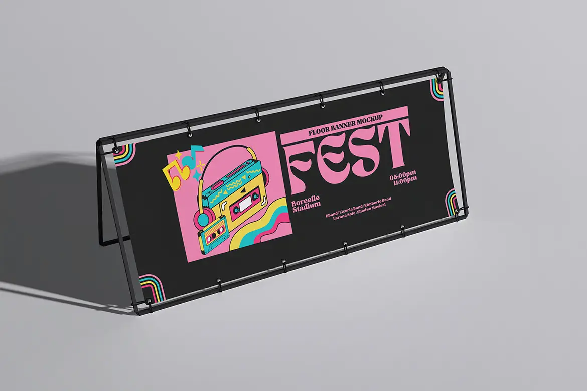 4套地面横幅PSD展示样机模型