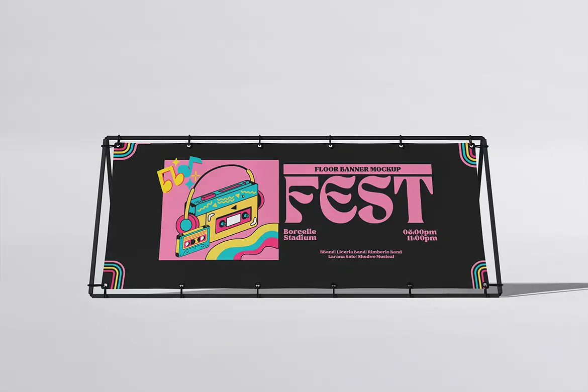 4套地面横幅PSD展示样机模型