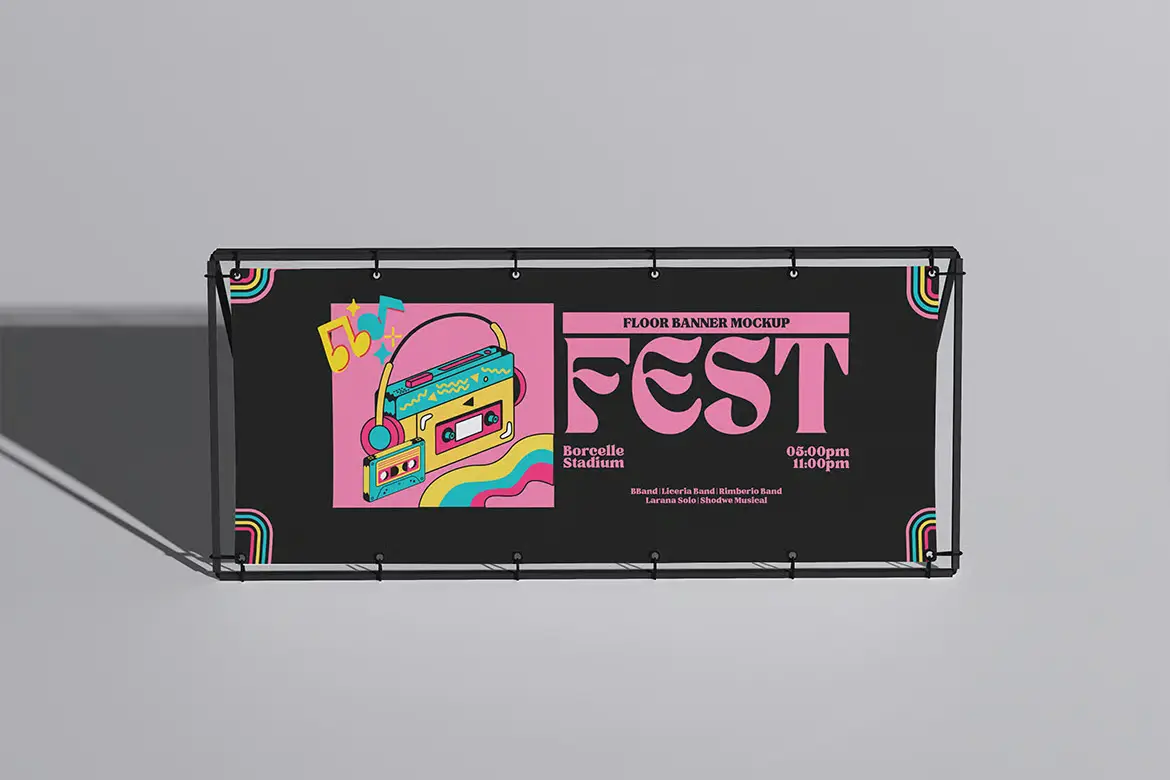 4套地面横幅PSD展示样机模型