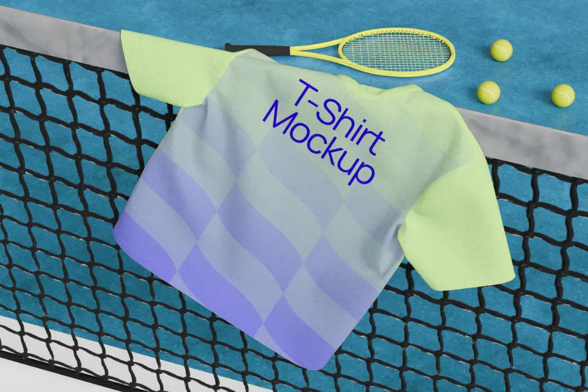 网球场运动场景T恤PSD展示模型