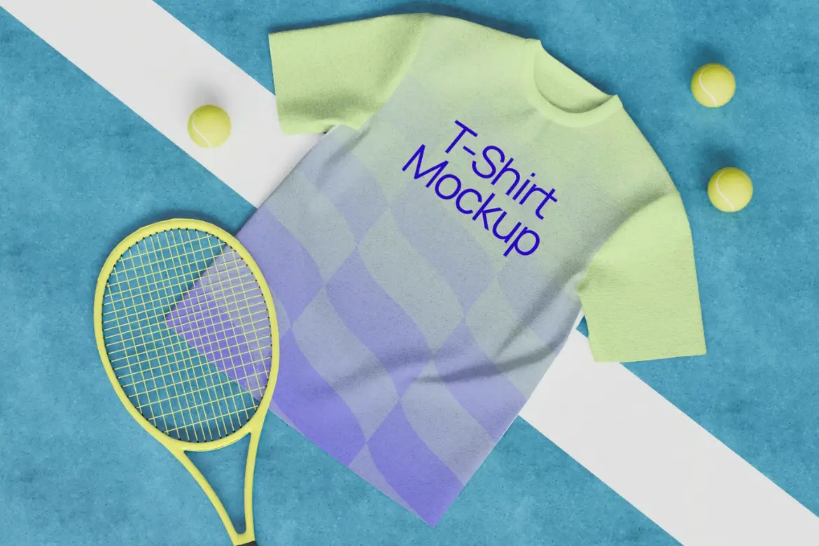 网球场运动场景T恤PSD展示模型