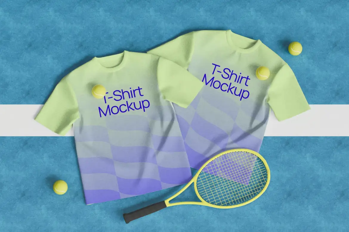 %title插图%num 网球场运动场景T恤PSD展示模型