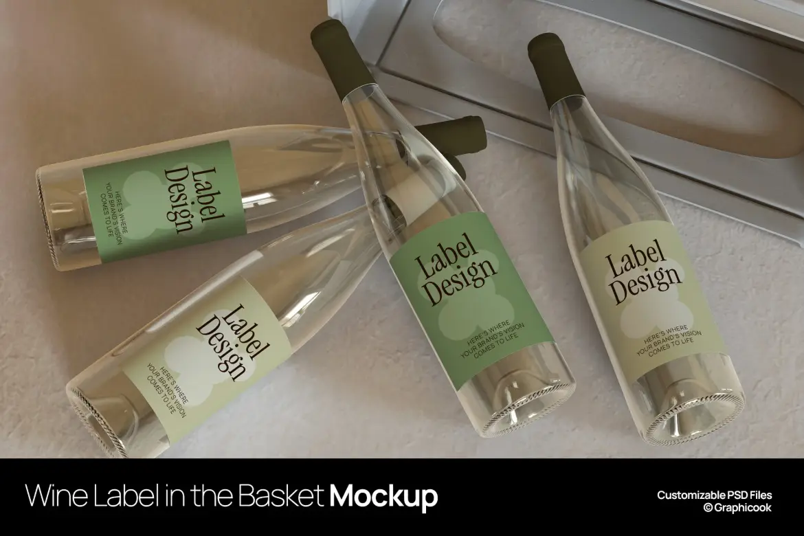 葡萄酒标签篮子场景PSD展示模型