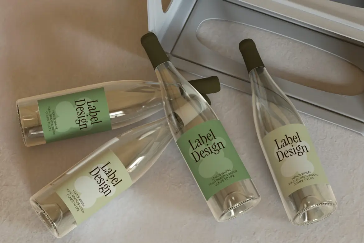 葡萄酒标签篮子场景PSD展示模型