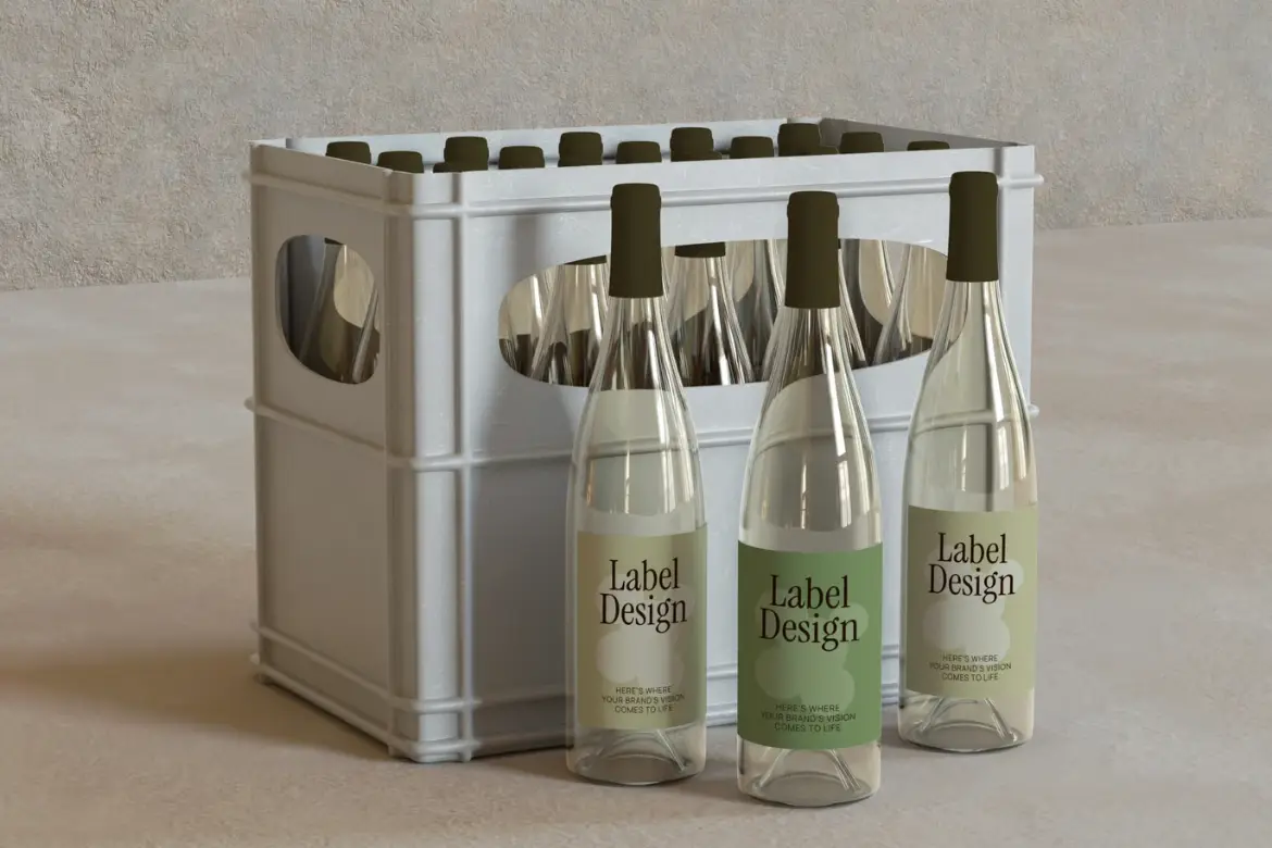 葡萄酒标签篮子场景PSD展示模型
