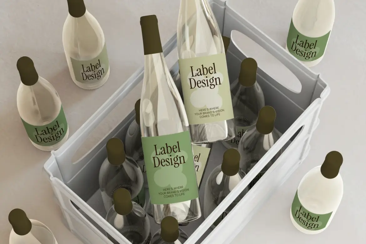 葡萄酒标签篮子场景PSD展示模型