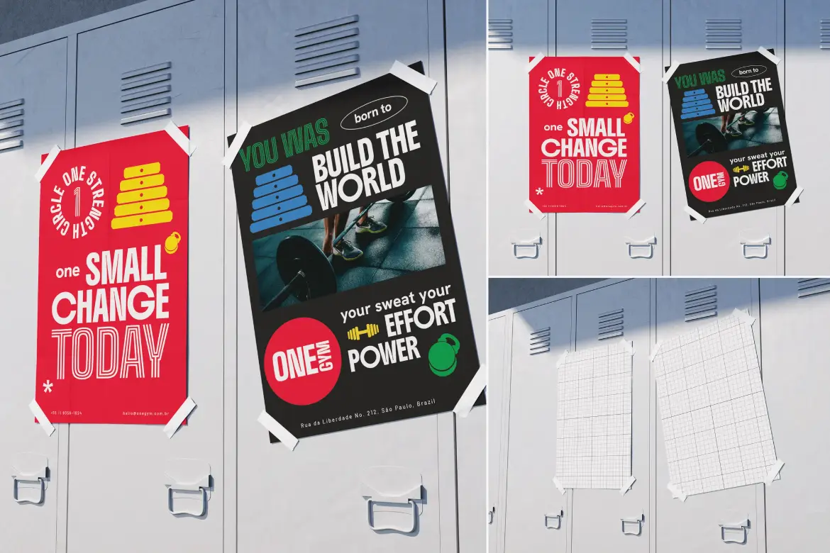 2套贴胶带海报储物柜PSD展示模型