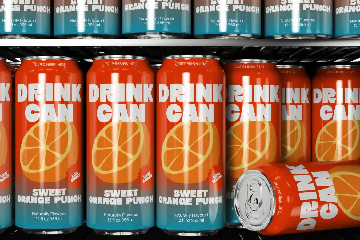 冷藏货架汽水罐包装PSD展示模型