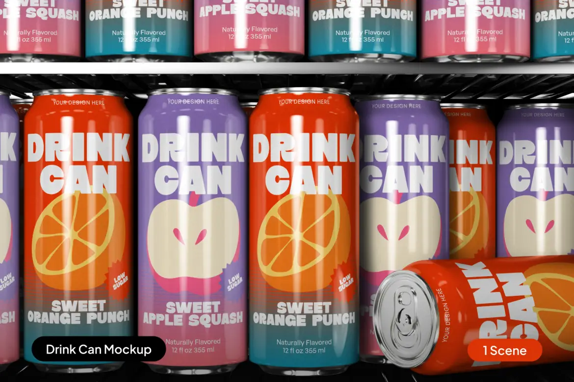 %title插图%num 冷藏货架汽水罐包装PSD展示模型