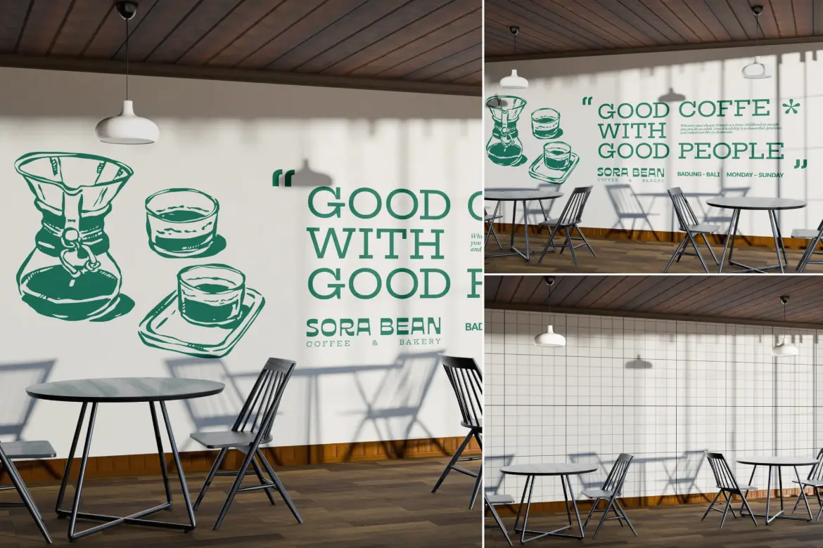 餐厅咖啡馆墙面PSD展示模型