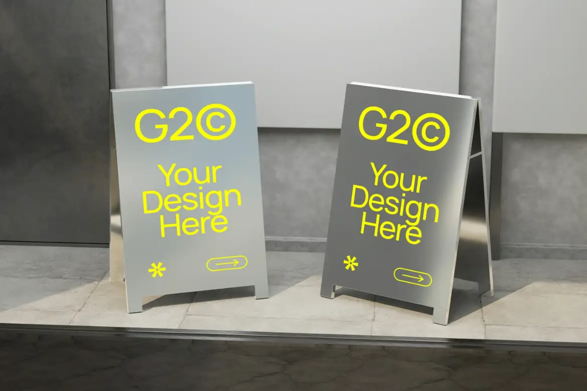 户外地板折叠金属标识PSD模型