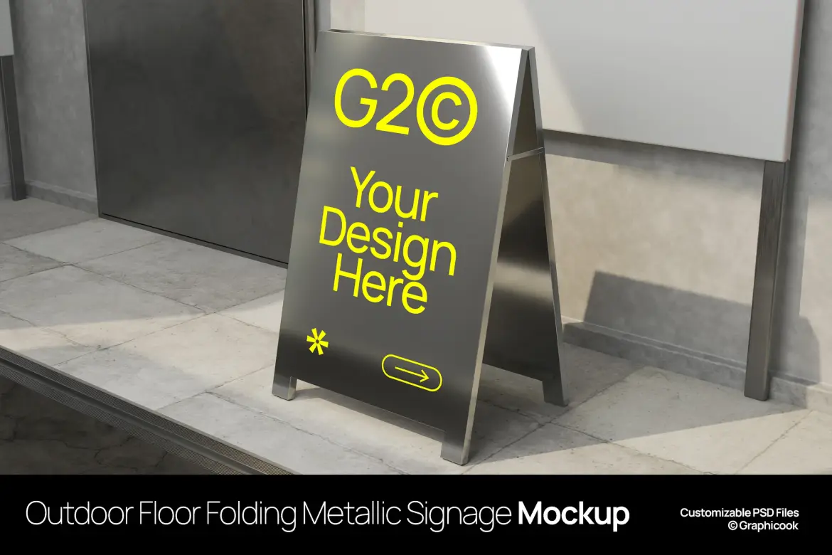 户外地板折叠金属标识PSD模型