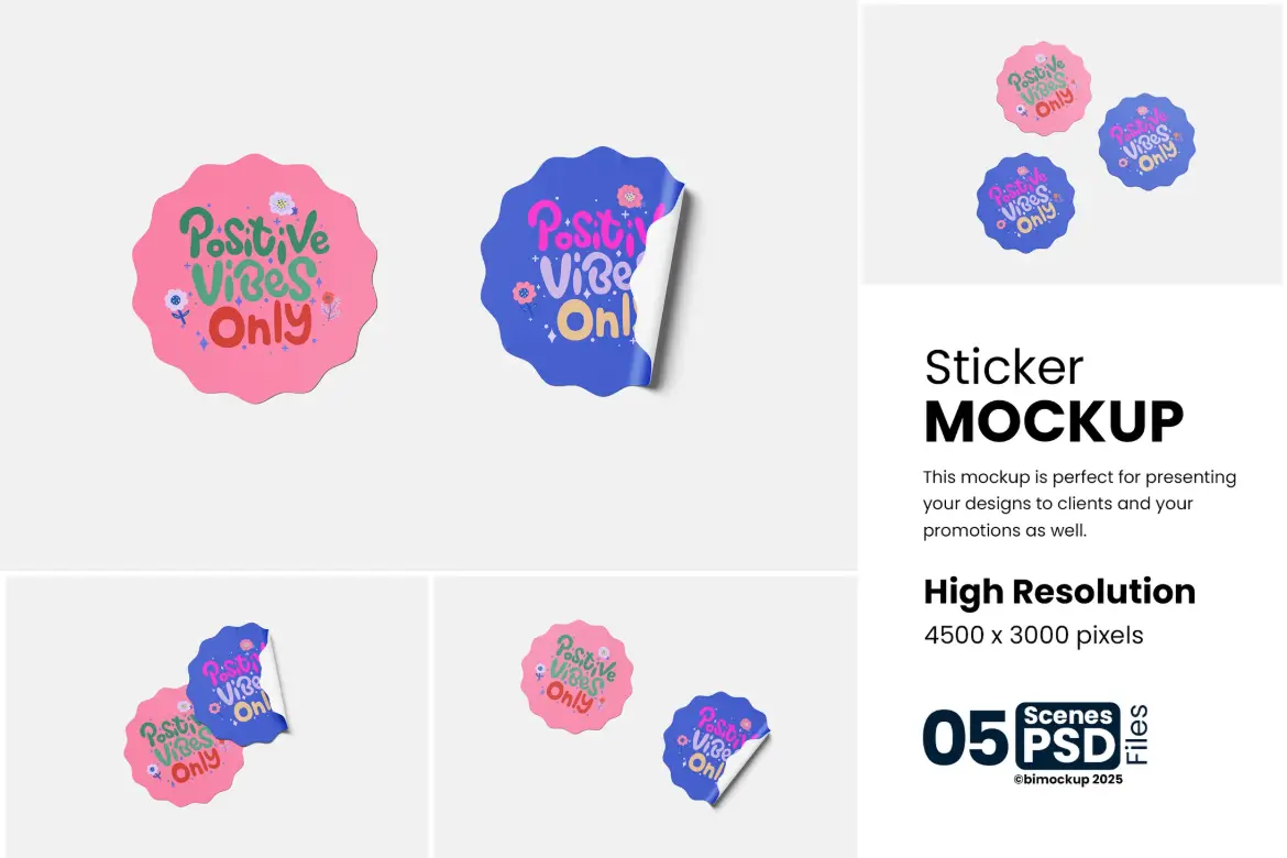 5套贴纸3D展示PSD样机模板