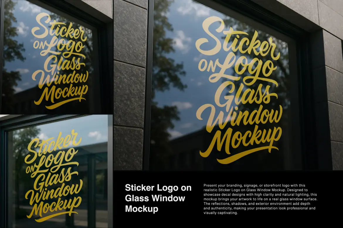 玻璃窗贴纸标志PSD样机模板