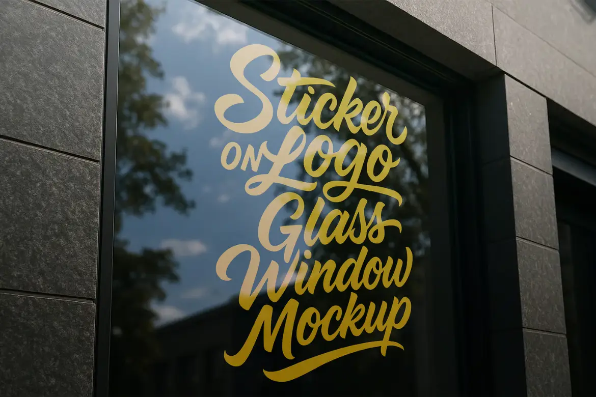 玻璃窗贴纸标志PSD样机模板
