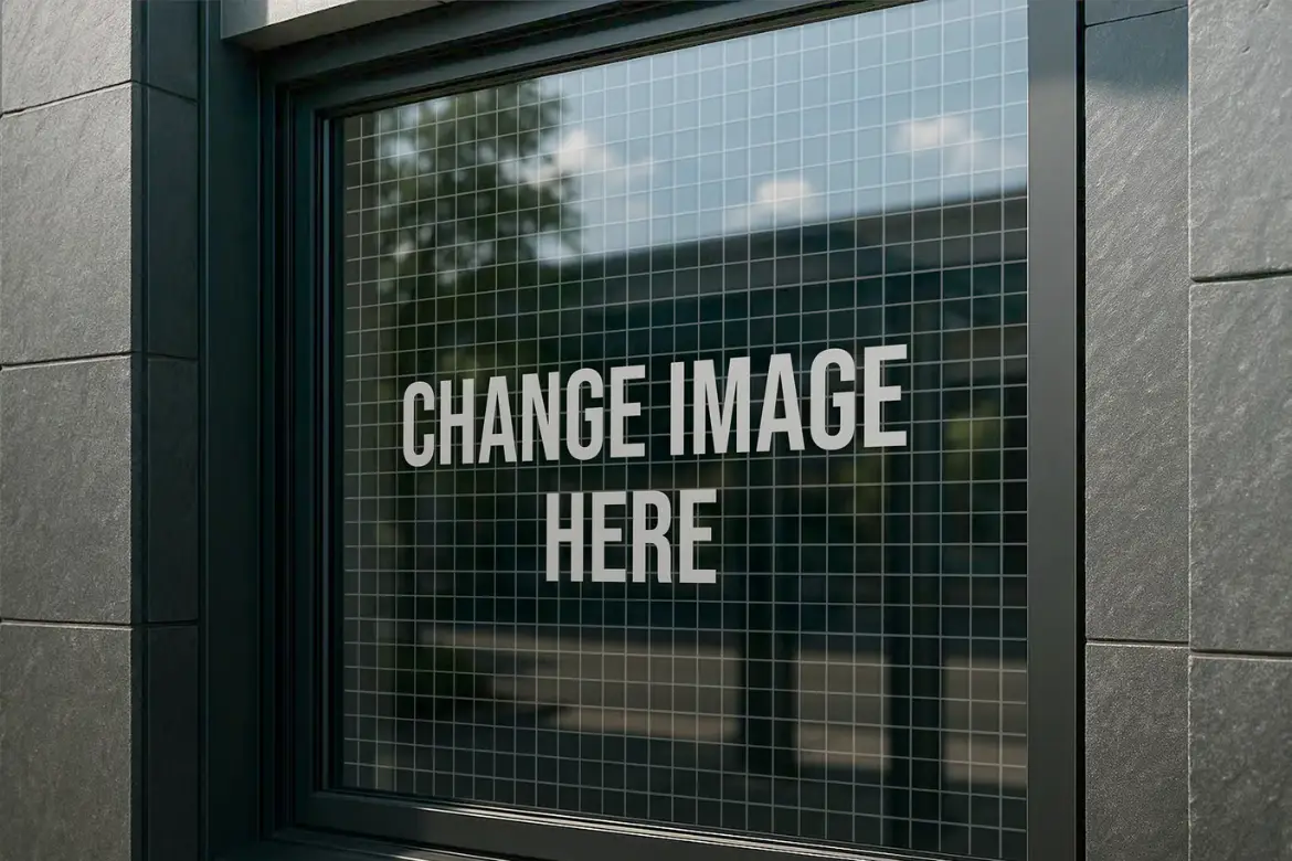 玻璃窗贴纸标志PSD样机模板